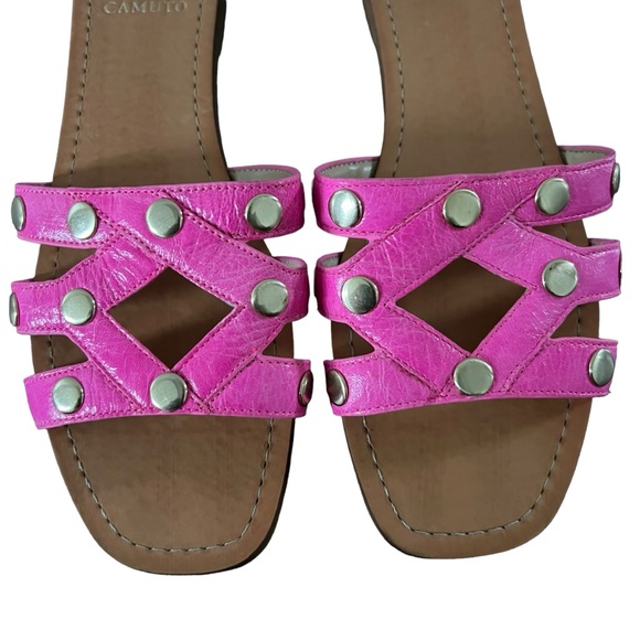VINCE CAMUTO Vazista Pop Pink Suede Studded Slide Sandal Size 10 - Picture 3 of 5
